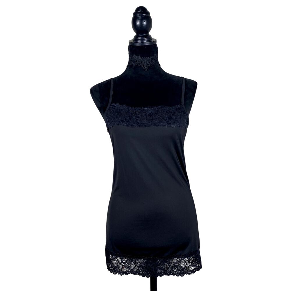 Vtg Y2K Maurices Lace Trim Black Whimsigoth Grunge Goth Romantic Cami Dress M